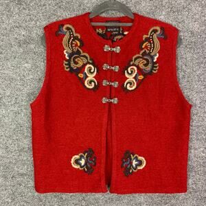 Vrikke Red Wool Waistcoat Vest Sweater Women Small Irene Haugland Zahl 100% Wool